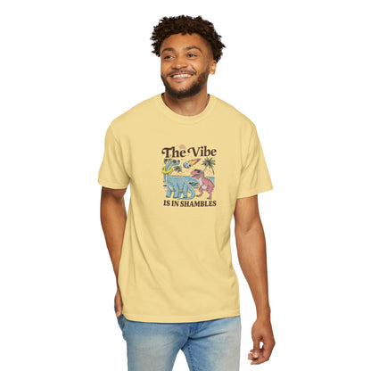 Retro Dinosaur Tee — "The Vibe Is In Shambles" Graphic T-Shirt