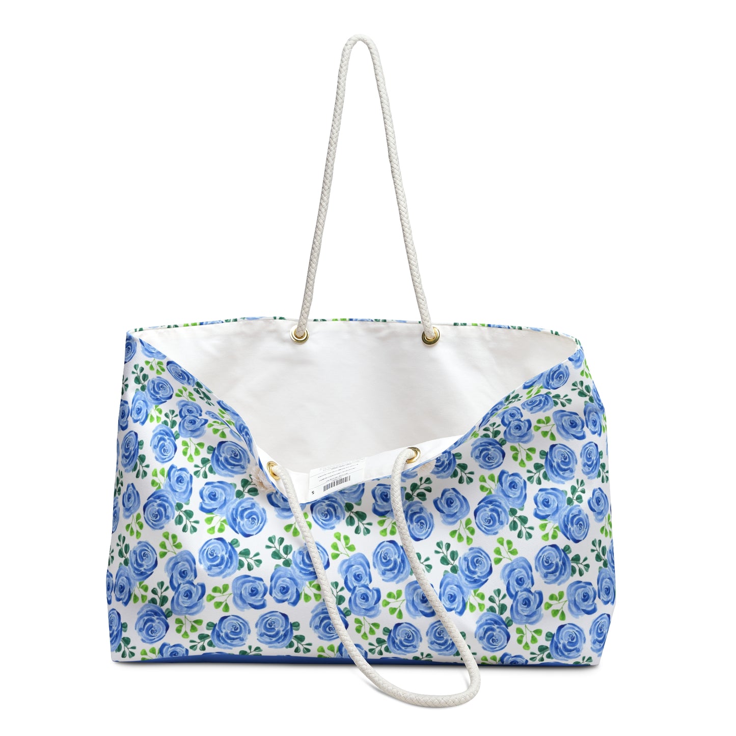 Blue Rose Floral Weekender Bag — Large Floral Travel Tote for Beach & Weekend Getaways