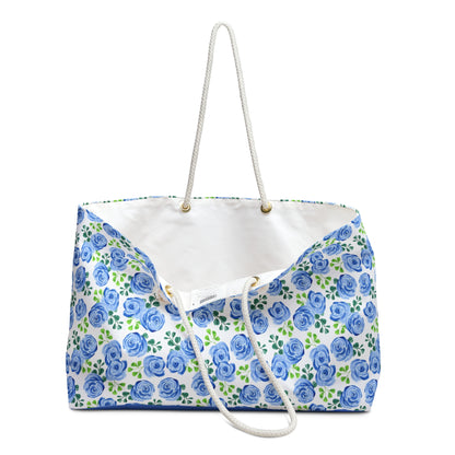 Blue Rose Floral Weekender Bag — Large Floral Travel Tote for Beach & Weekend Getaways