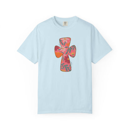 Floral Cross T-Shirt — Tropical Flower Graphic Tee