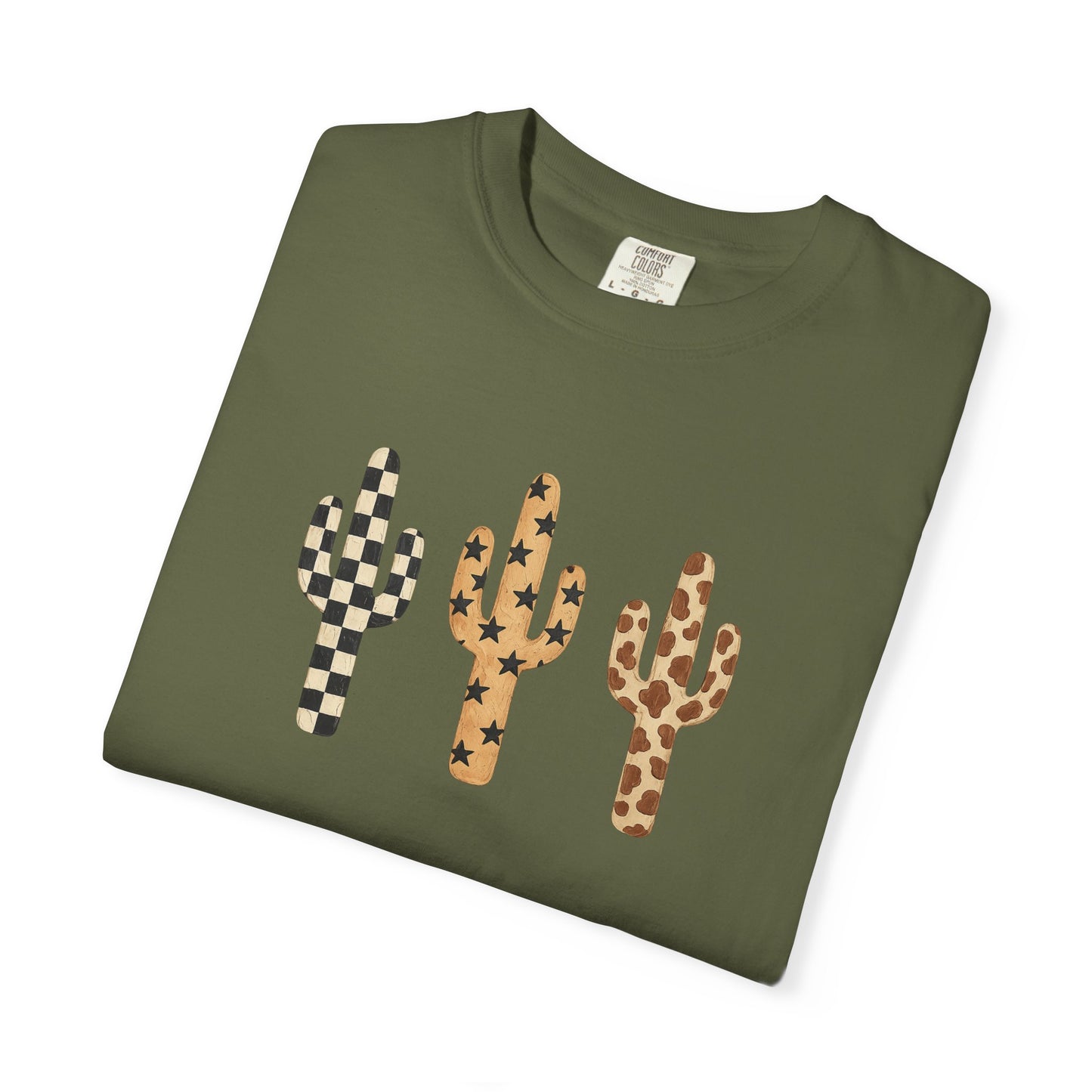 Cactus Trio Graphic T-Shirt — Checkerboard & Leopard Desert Tee