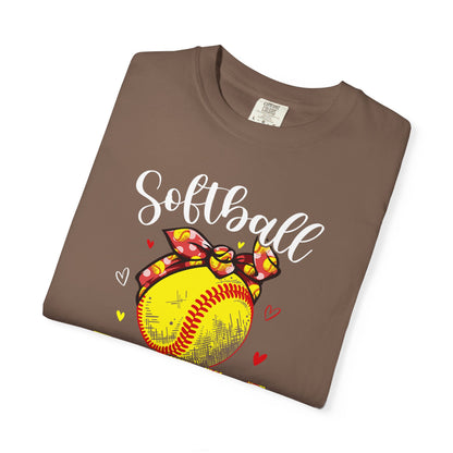 Softball Mom T‑Shirt — 'MOM' with Softball Bandana Graphic