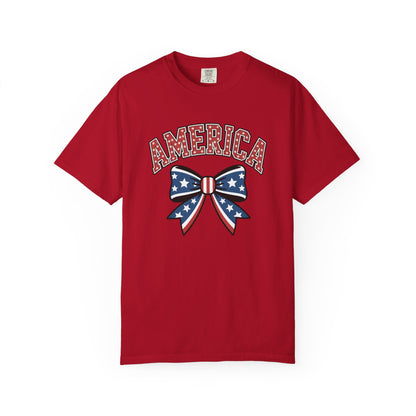 America Patriotic Bow T-Shirt — Stars & Stripes Fourth of July Tee