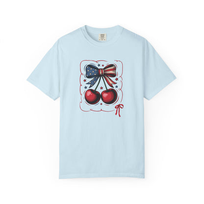 American Flag Cherry T-Shirt — Patriotic Bow Cherry Graphic Tee