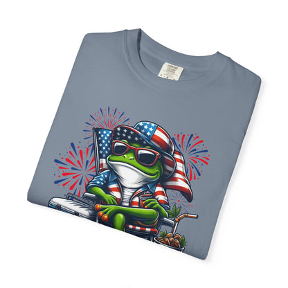 Patriotic Frog BBQ T-Shirt — Fourth of July Frog with American Flag Bandana