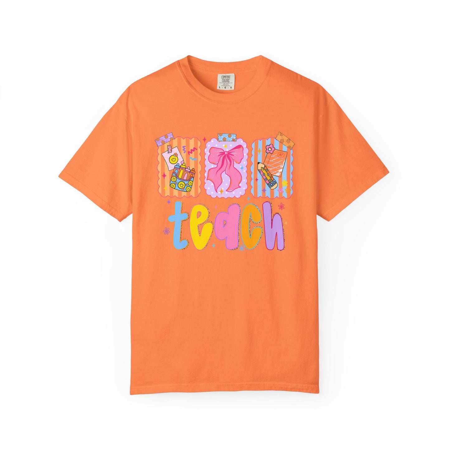 Teacher Gift T‑Shirt — Colorful 'Teach' Classroom Apple & Supplies Design