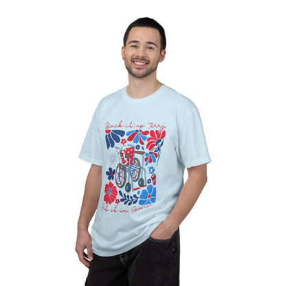 Fourth of July Beach Wheelchair T-Shirt — Patriotic Floral "Pack it up, Jerry" Tee