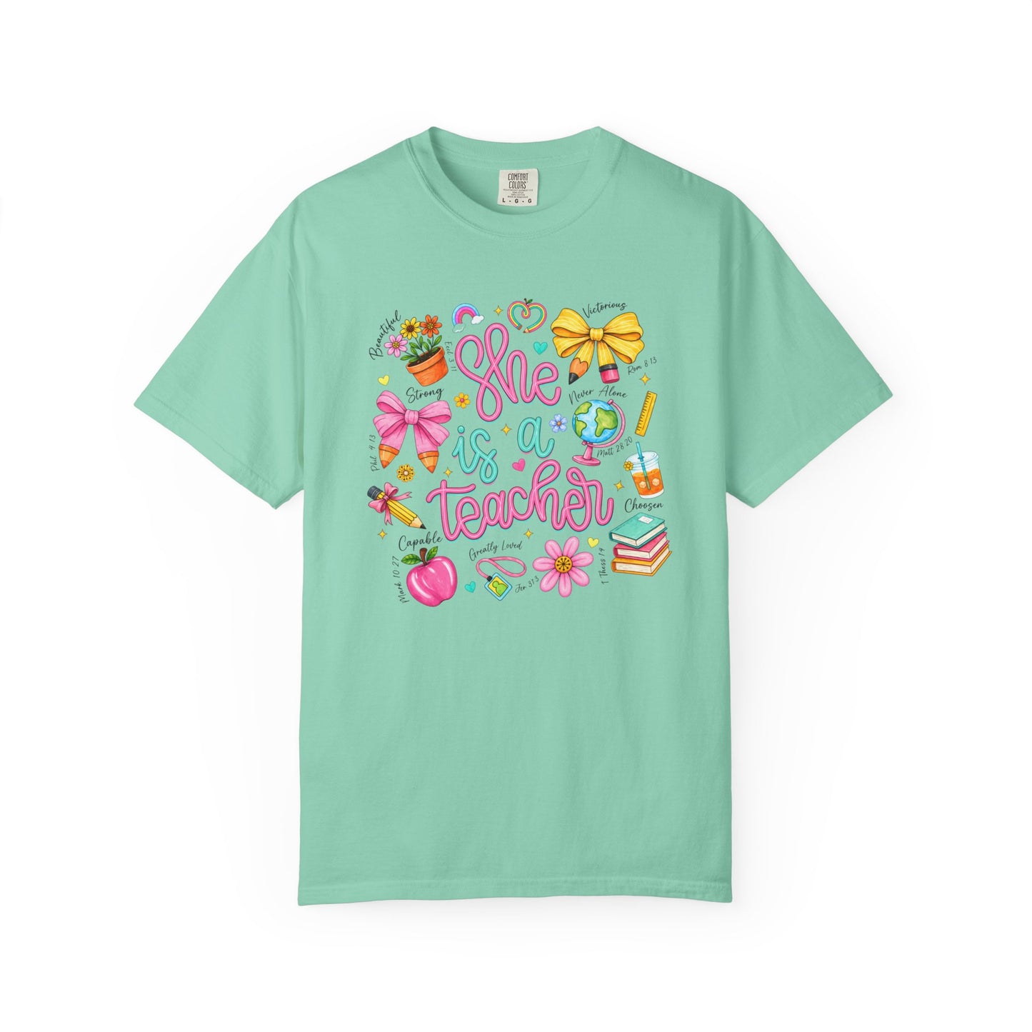 Teacher T-Shirt — "She is a Teacher" Cute School Supplies Design