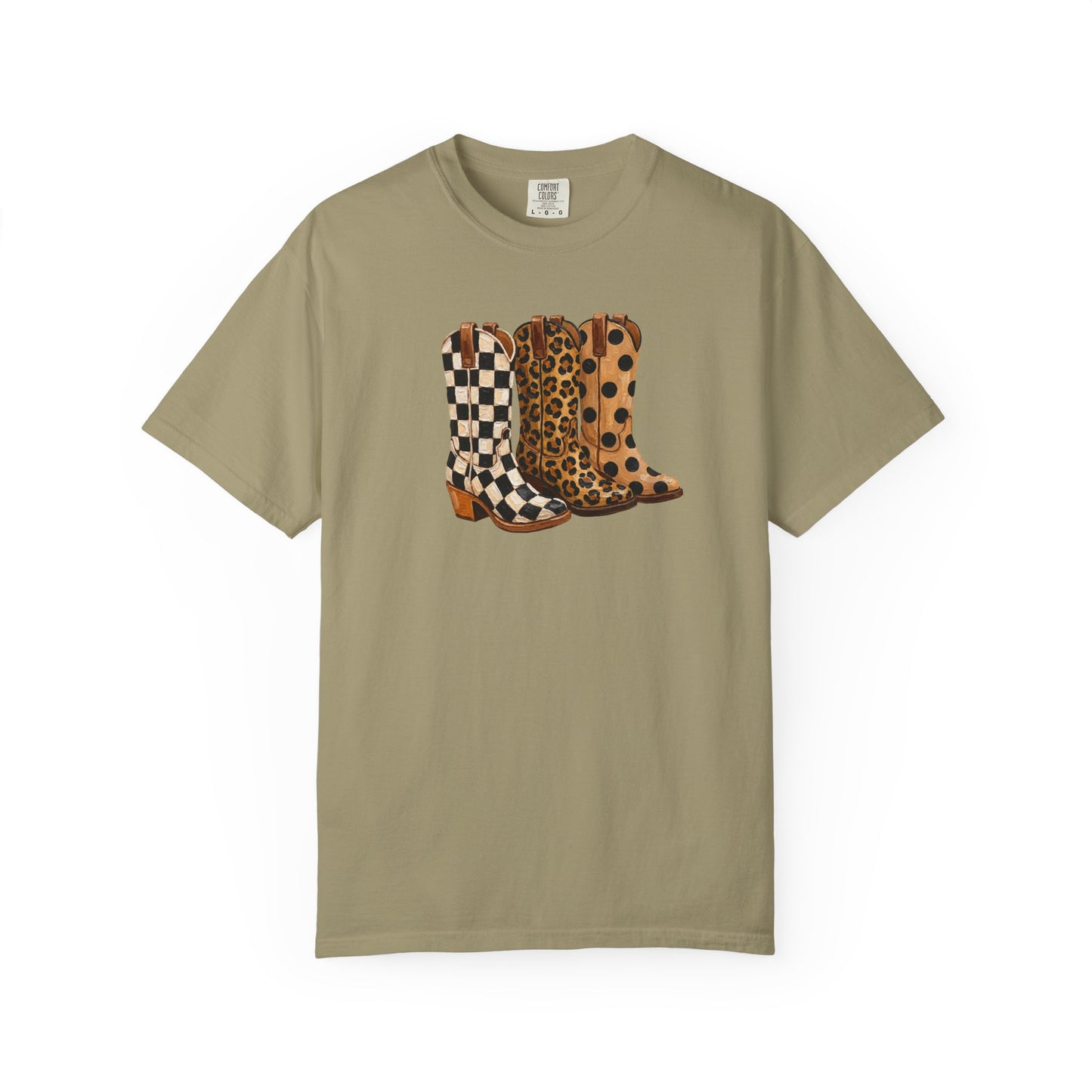 Cowgirl Boots Graphic T-Shirt — Checker & Leopard Print Western Tee