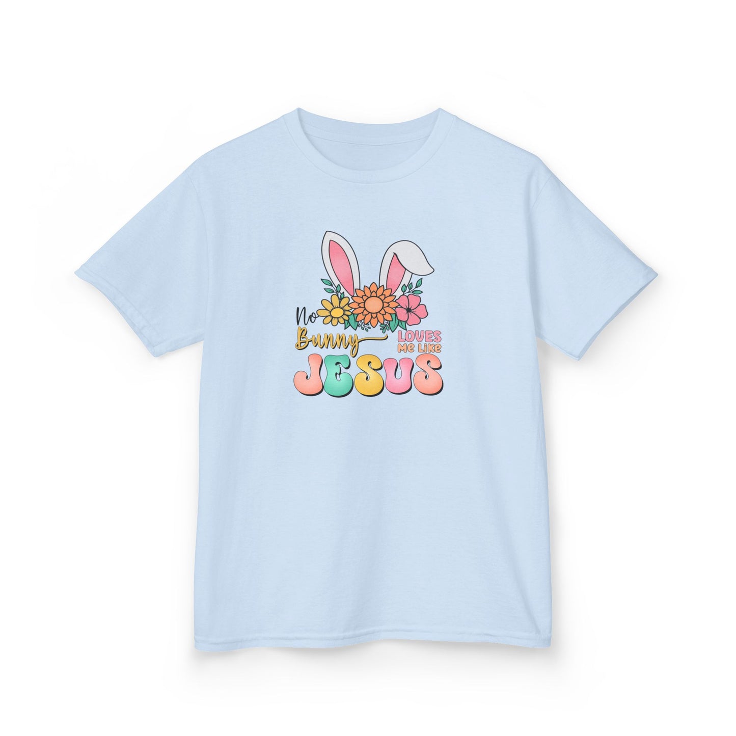 Kids Tee — "Hippie Bunny Jesus" Pastel Easter Graphic