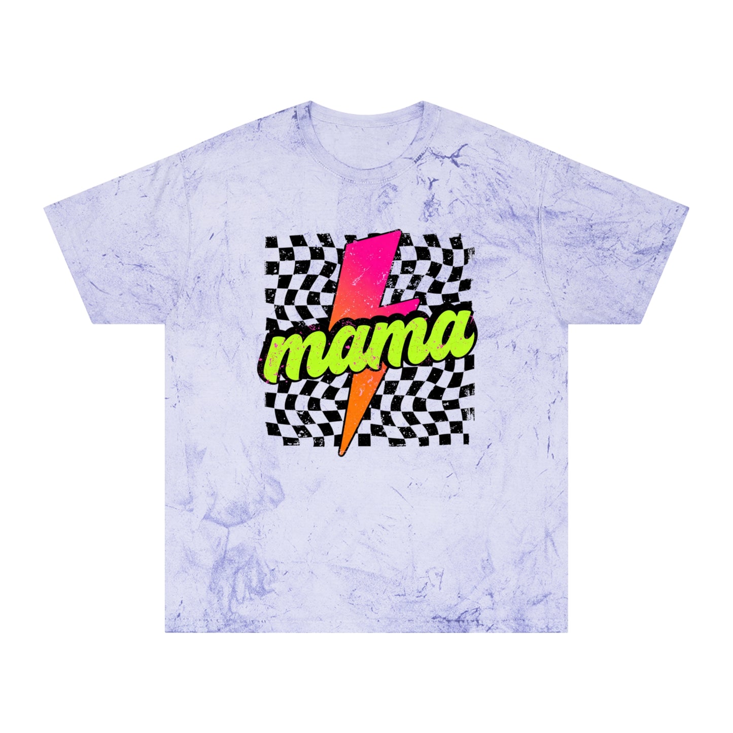 Mama Lightning Bolt T-Shirt — Retro Neon Checkered Graphic Tee