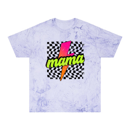Mama Lightning Bolt T-Shirt — Retro Neon Checkered Graphic Tee