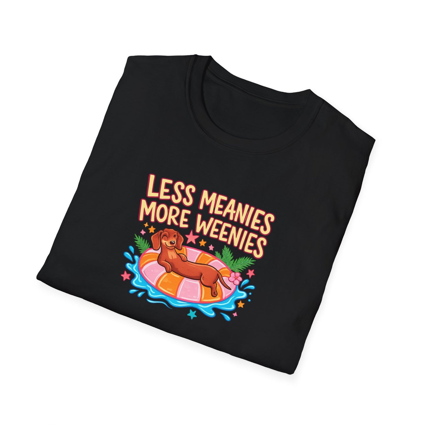 Less Meanies More Weenies T‑Shirt — Funny Hot Dog Pool Graphic Tee