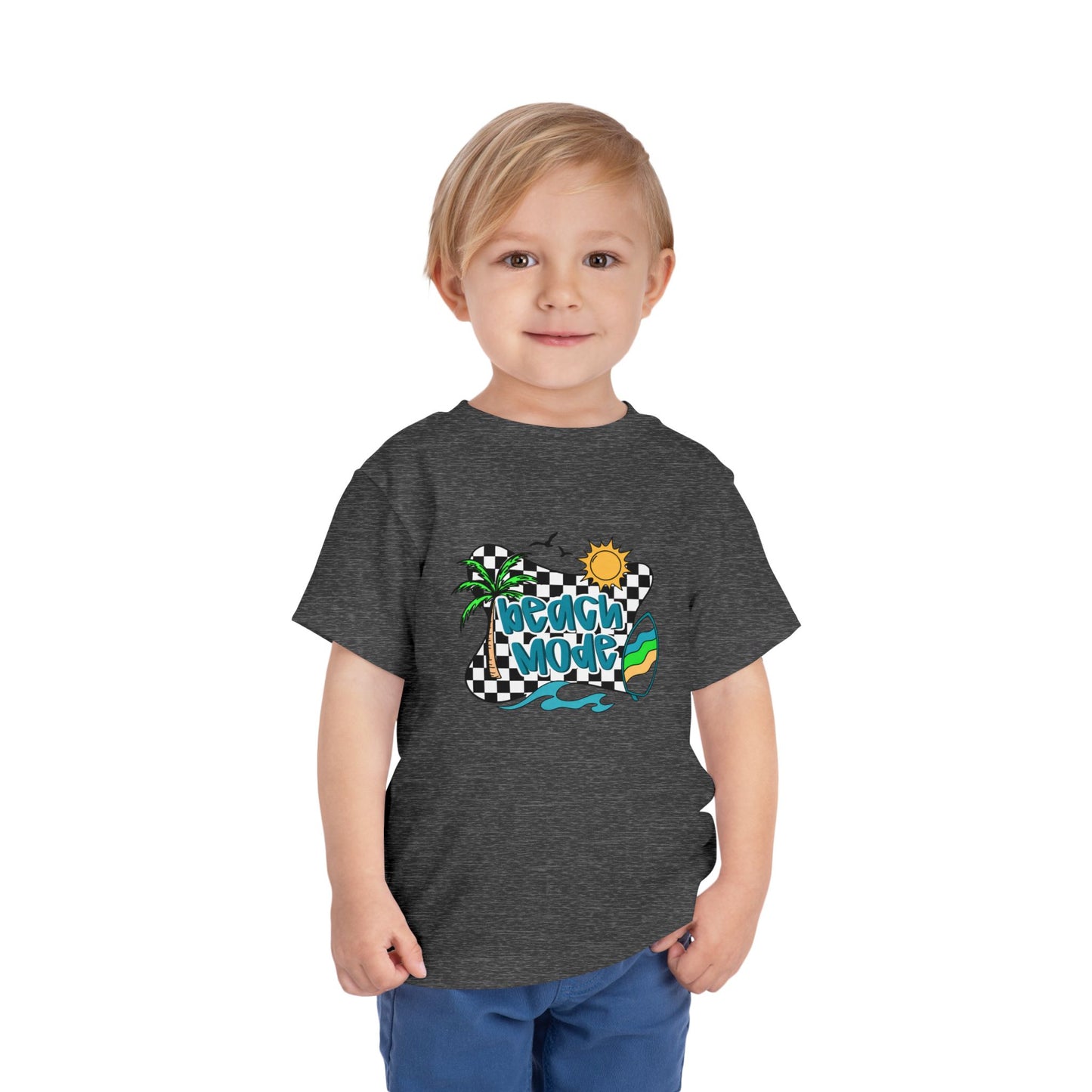 Toddler Tee — "Beach Vibes" Surfboard & Palm Tree Graphic