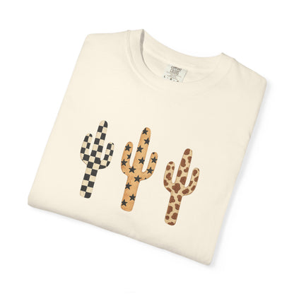 Cactus Trio Graphic T-Shirt — Checkerboard & Leopard Desert Tee