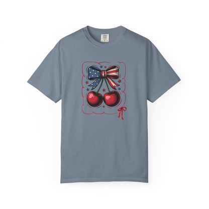 American Flag Cherry T-Shirt — Patriotic Bow Cherry Graphic Tee