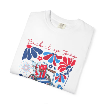 Fourth of July Beach Wheelchair T-Shirt — Patriotic Floral "Pack it up, Jerry" Tee