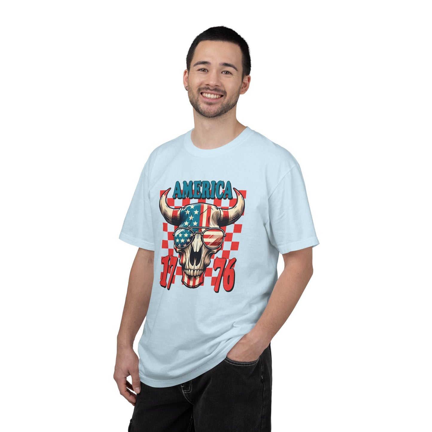 America 1776 Bull Skull T-Shirt — Patriotic Flag Graphic Tee for 4th of July