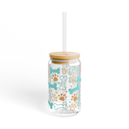 Dog Paw & Bone 16oz Sipper Glass – Reusable Straw Tumbler for Pet Lovers