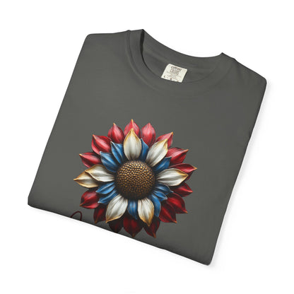 America Sunflower T-Shirt — Patriotic Red White Blue Floral Tee