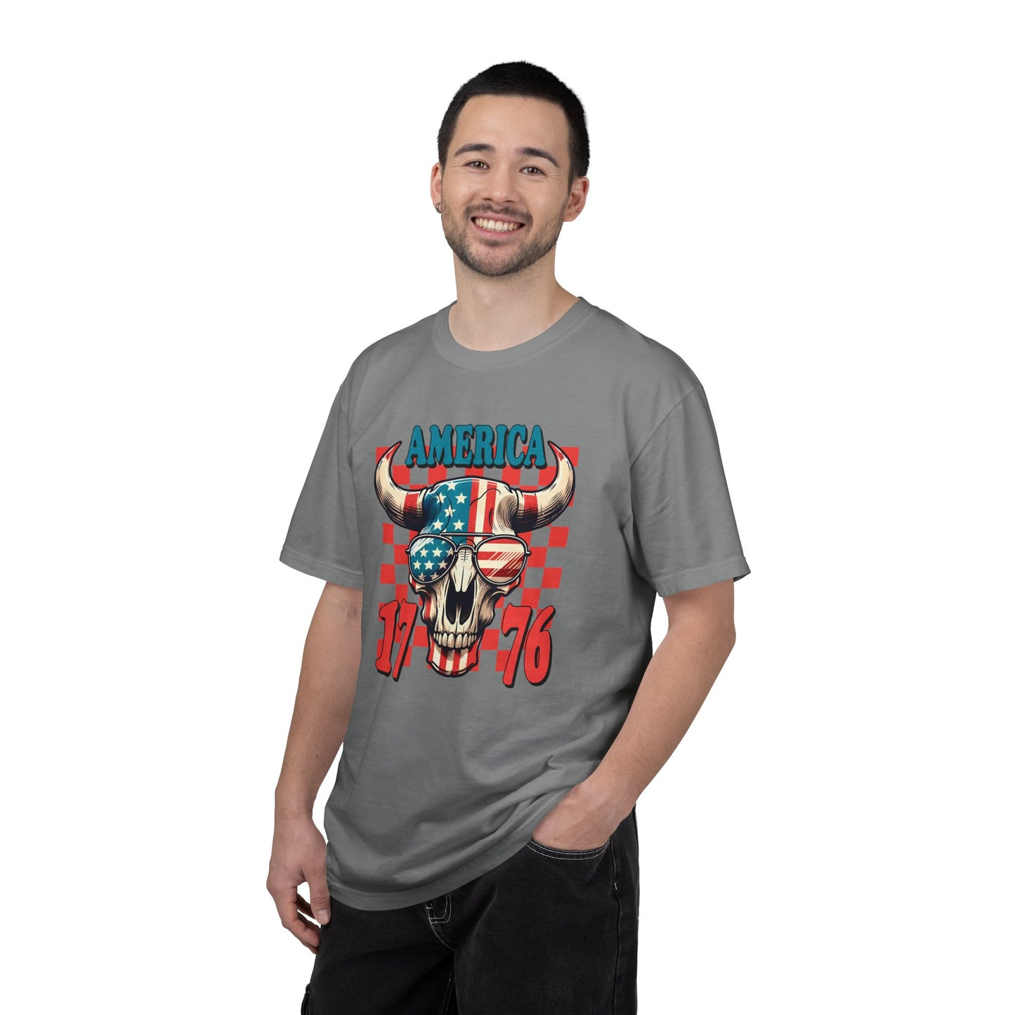 America 1776 Bull Skull T-Shirt — Patriotic Flag Graphic Tee for 4th of July