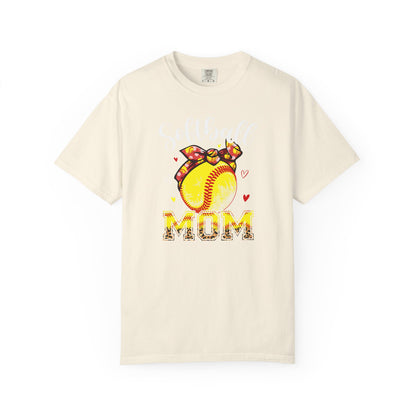 Softball Mom T‑Shirt — 'MOM' with Softball Bandana Graphic