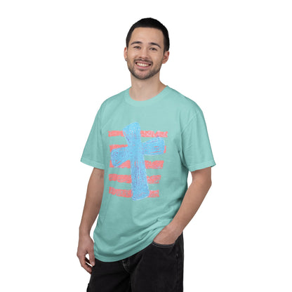 Cross & Stripes T-Shirt — Retro Coastal Church Graphic Tee