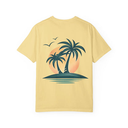 Palm Island Sunset T-Shirt — Tropical Beach Graphic Tee