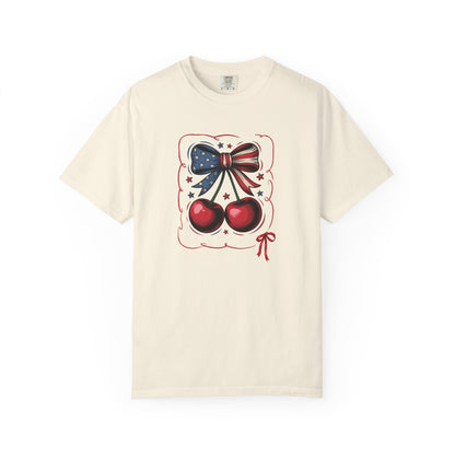 American Flag Cherry T-Shirt — Patriotic Bow Cherry Graphic Tee