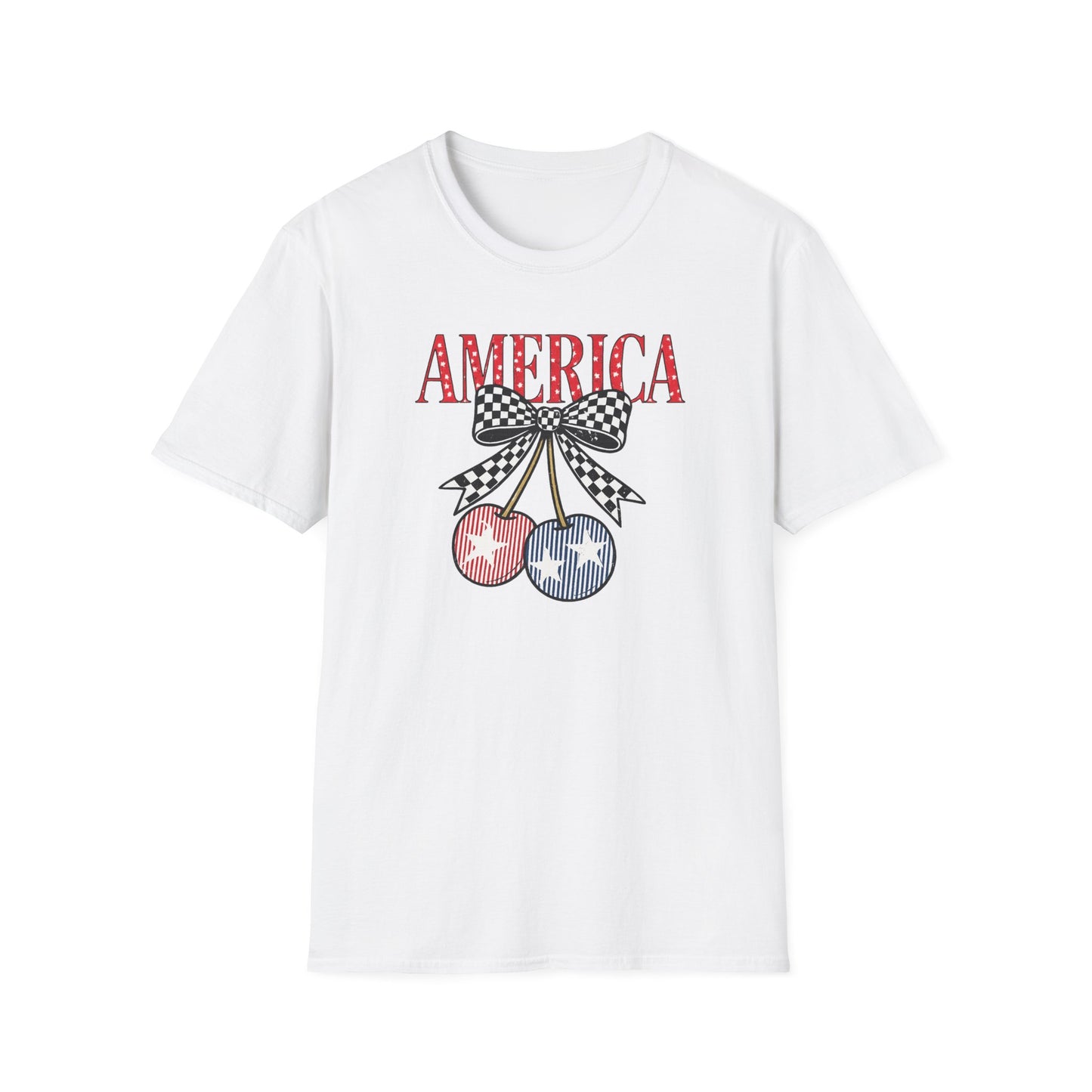 America Cherry Graphic T-Shirt – Patriotic Stars & Stripes Fourth of July Tee
