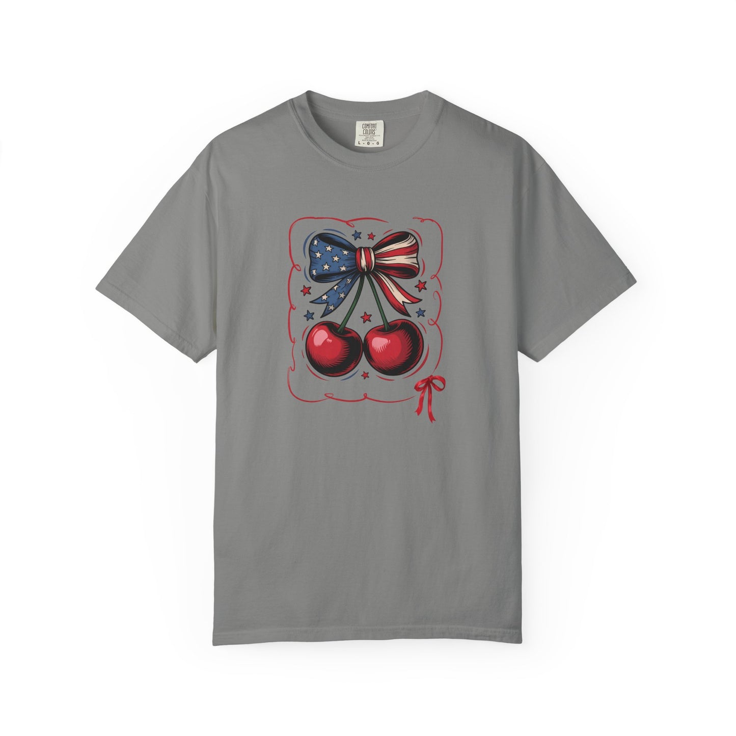 American Flag Cherry T-Shirt — Patriotic Bow Cherry Graphic Tee