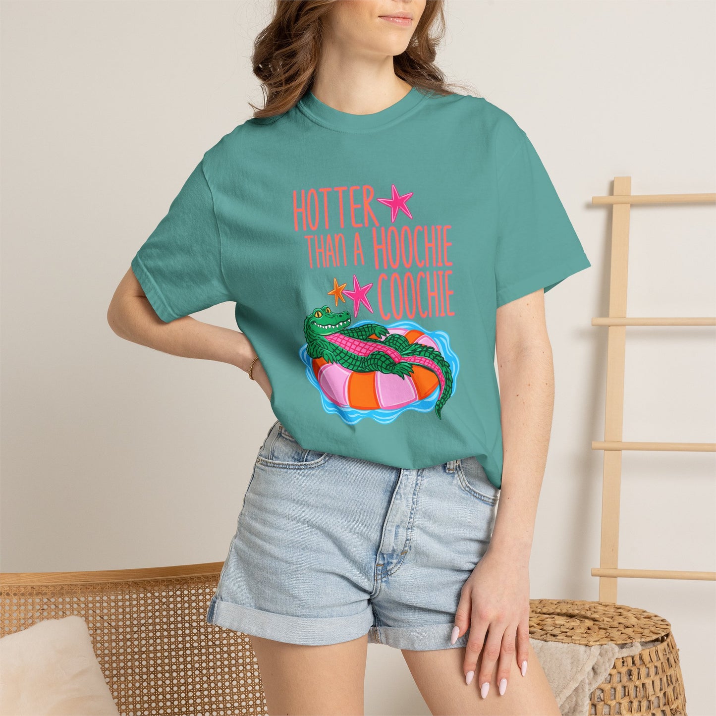 T-Shirt — "Hotter Than a Hoochie Coochie" Gator Pool Graphic Tee