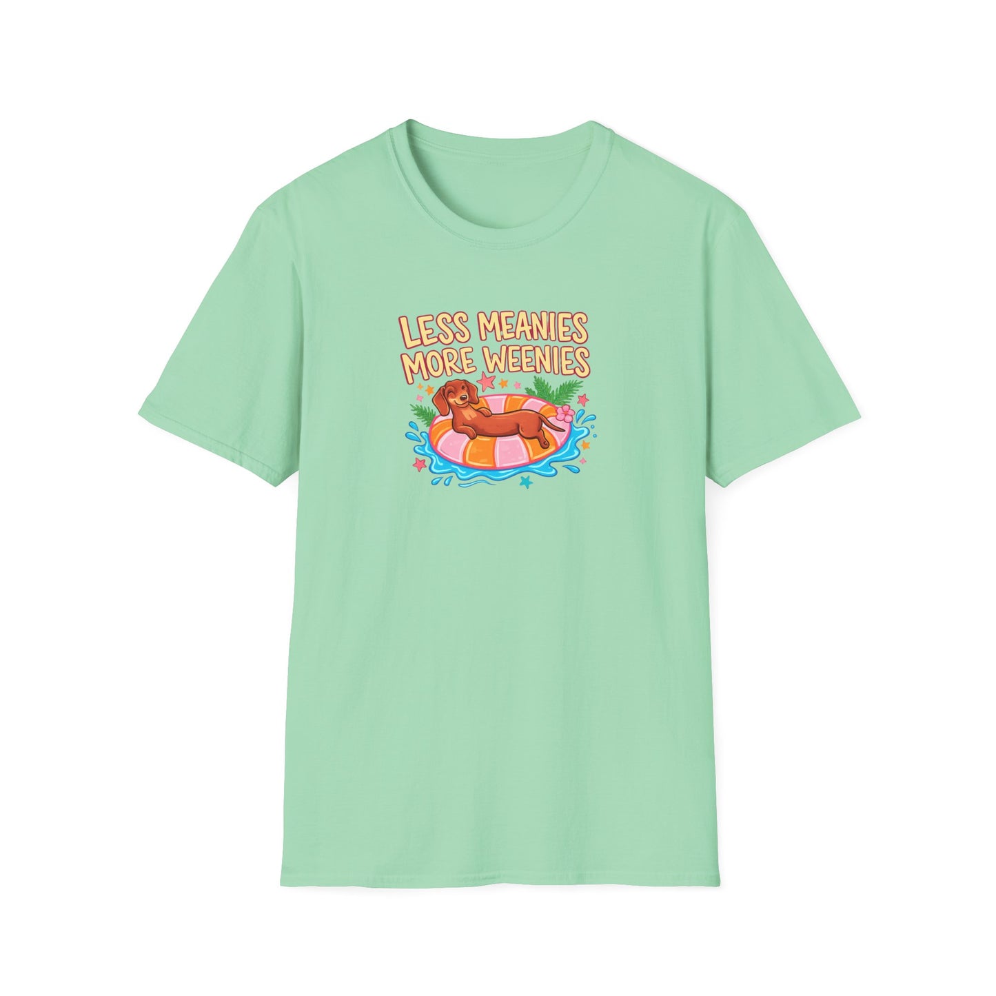 Less Meanies More Weenies T‑Shirt — Funny Hot Dog Pool Graphic Tee