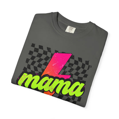 Mama Lightning Bolt T-Shirt — Retro Neon Checkered Graphic Tee for Moms