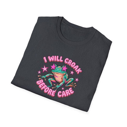 Funny Frog T-Shirt — "I Will Croak Before I Care" Cute Retro Frog Graphic Tee
