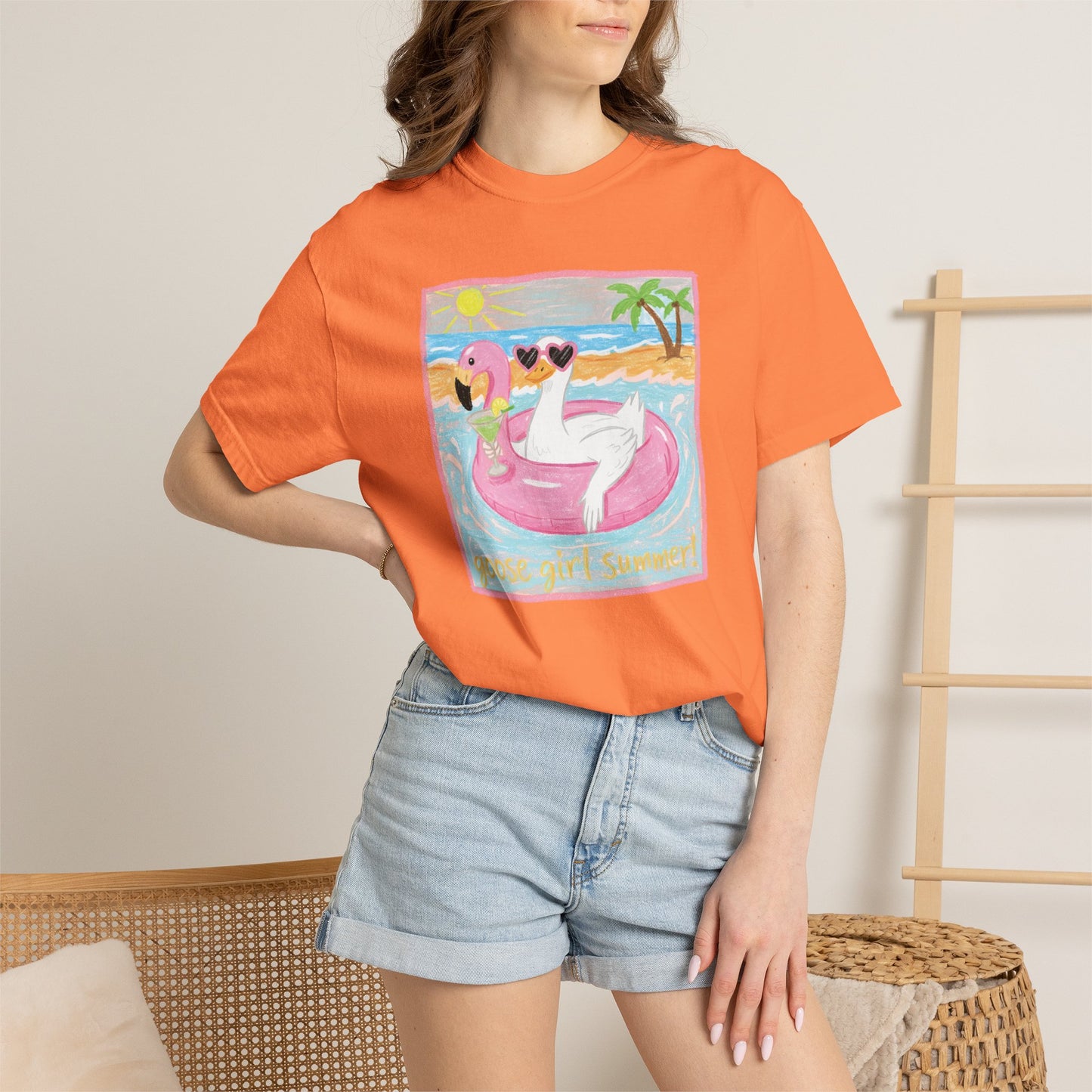 Summer Flamingo Pool Float T-Shirt – ‘Good Vibes & Sunshine’ Beach Tee