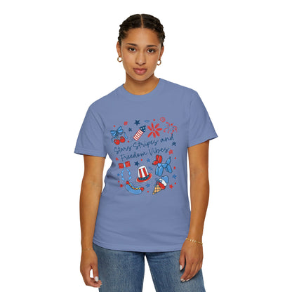 Patriotic 4th of July T-Shirt — "Stars, Stripes and Freedom Vibes" Graphic Tee