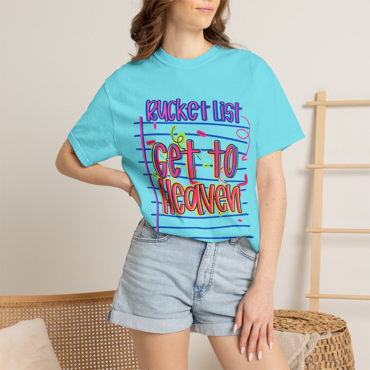 Get to Heaven T-Shirt — "Bucket List" Colorful Notebook Graphic