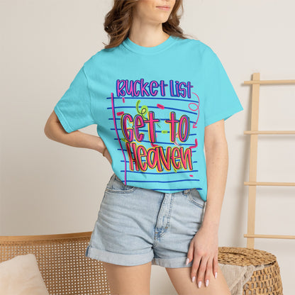 Get to Heaven T-Shirt — "Bucket List" Colorful Notebook Graphic