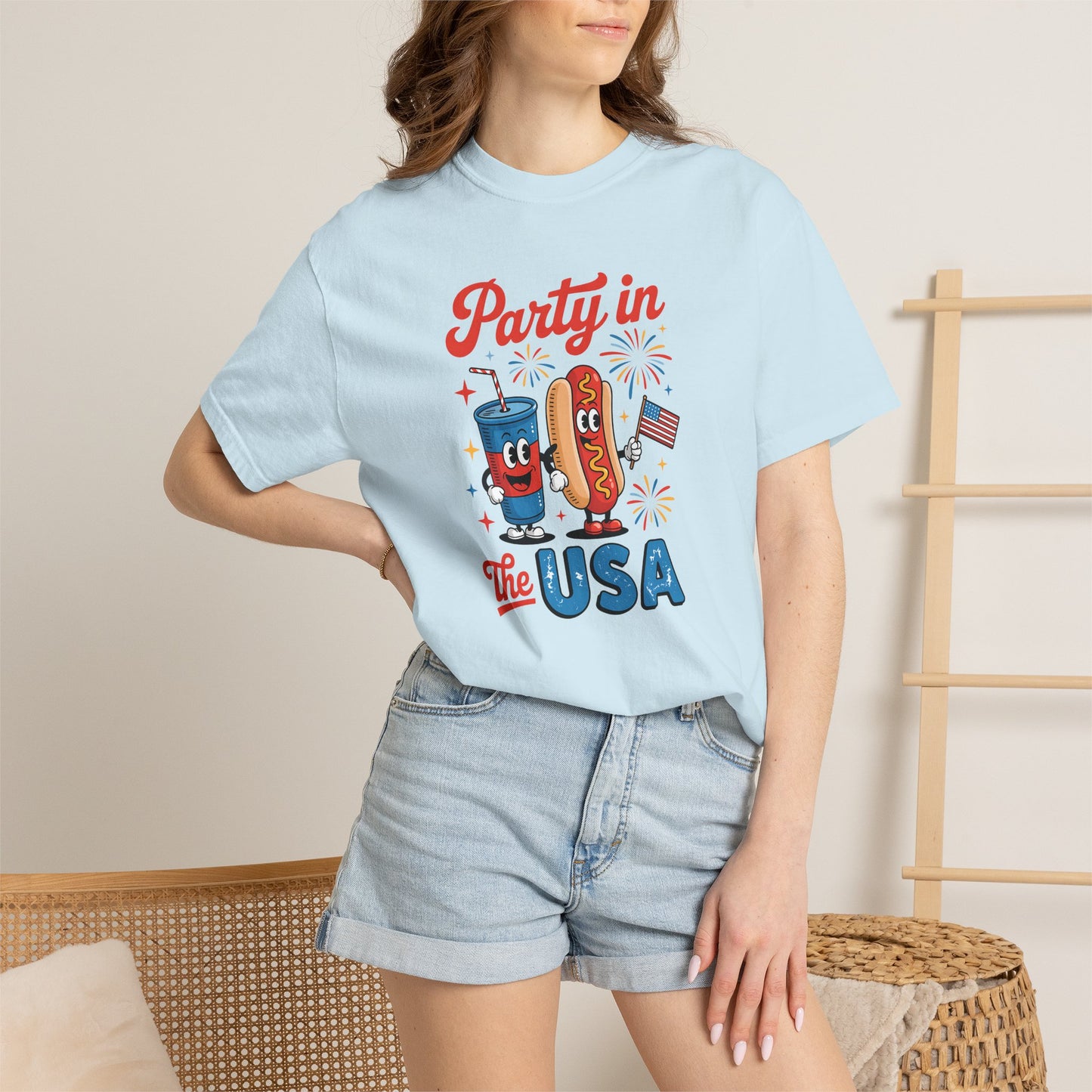 Party in the USA T-Shirt — Patriotic Hot Dog & Soda 4th of July Tee