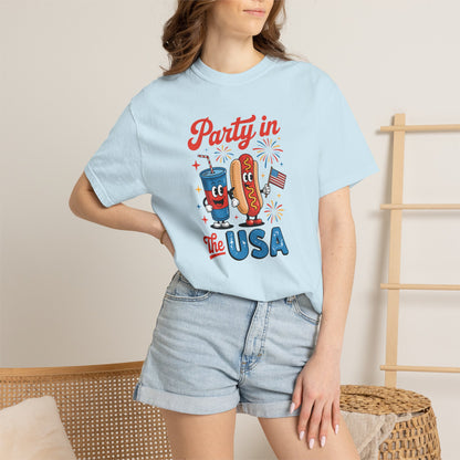 Party in the USA T-Shirt — Patriotic Hot Dog & Soda 4th of July Tee