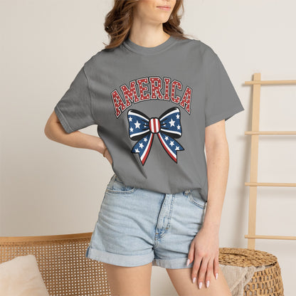 America Patriotic Bow T-Shirt — Stars & Stripes Fourth of July Tee