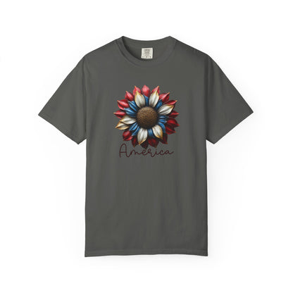 America Sunflower T-Shirt — Patriotic Red White Blue Floral Tee