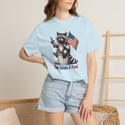 Patriotic Raccoon T-Shirt — "Red White & Feral" American Flag Graphic