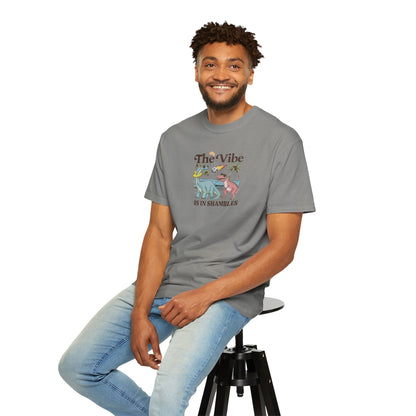 Retro Dinosaur Tee — "The Vibe Is In Shambles" Graphic T-Shirt