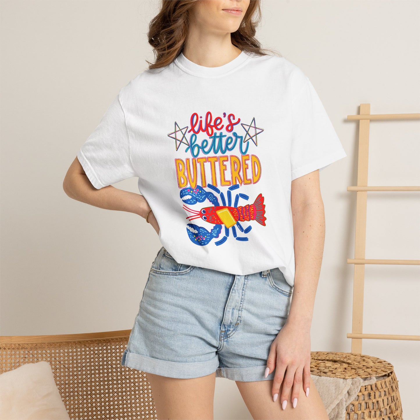 T-Shirt — 'Life's Better Buttered' Lobster Seafood Graphic Tee