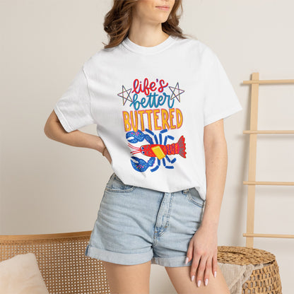 T-Shirt — 'Life's Better Buttered' Lobster Seafood Graphic Tee