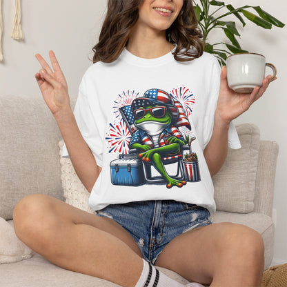 Patriotic Frog BBQ T-Shirt — Fourth of July Frog with American Flag Bandana