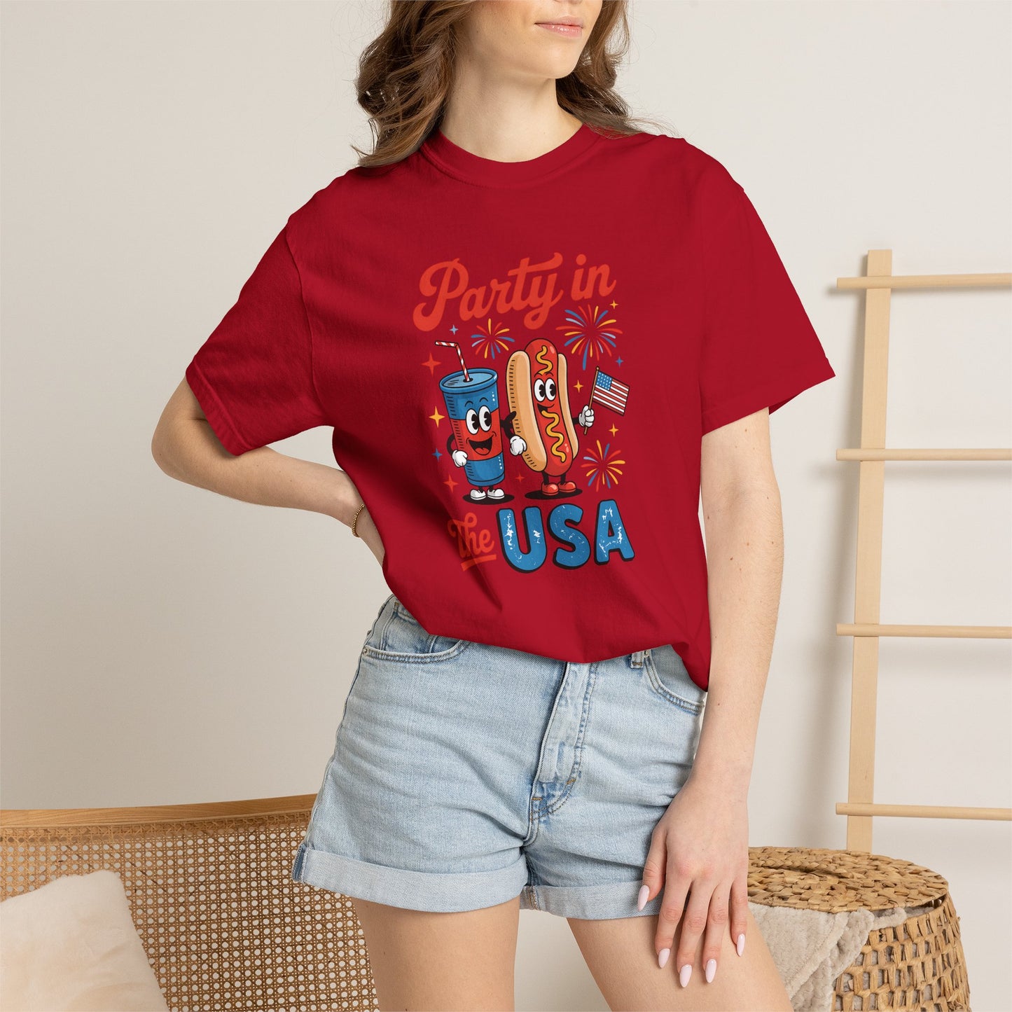 Party in the USA T-Shirt — Patriotic Hot Dog & Soda 4th of July Tee