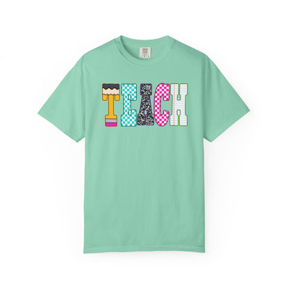 Teach Colorblock Graphic T-Shirt — Fun Teacher Appreciation Tee